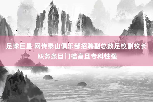 足球巨星 网传泰山俱乐部招聘副总数足校副校长 职务条目门槛高且专科性强