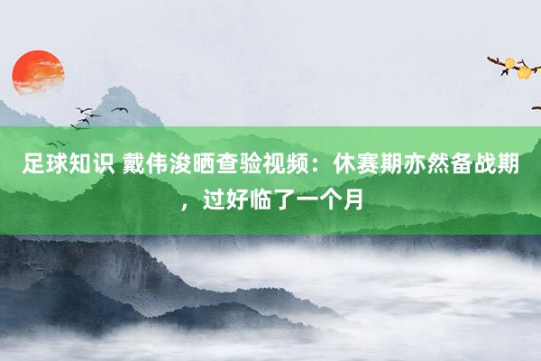 足球知识 戴伟浚晒查验视频：休赛期亦然备战期，过好临了一个月